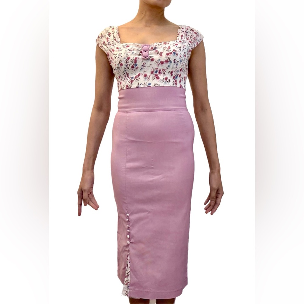 Bettie Page Purple Floral Bodycon Dress